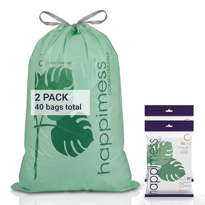 happimess 13.2 Gallon (50L) Drawstring Trash Bags, Unscented, Green, Liners for Kitchen and Household, Custom Fit 40 Count (2 Packs of 20 Liners) HPM3000C-G-2SET - color: Green, size: 40 Count (Pack of 1)