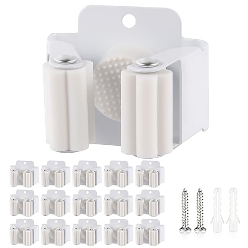 Verdenu 15 Pack Broom Holder Wall Mount, Mop and Broom Holder Wall Mount, Stainless Steel Command Mop Holder with Screws, Garden Tool Storage Organizer for Kitchen, Home, Bathroom, Garage, White - color: White, size: 15 Pack