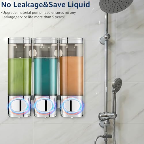Pollock Shampoo and Conditioner Dispenser Wall Mounted, Shower Soap Dispenser 2 Chamber No Drill, Shampoo Dispenser for Shower, Body Wash Dispenser for Bathroom, Large Capacity, (Silver DG3 Chamber) - color: Silver Dg3 Chamber