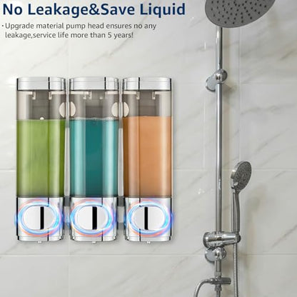 Pollock Shampoo and Conditioner Dispenser Wall Mounted, Shower Soap Dispenser 2 Chamber No Drill, Shampoo Dispenser for Shower, Body Wash Dispenser for Bathroom, Large Capacity, (Silver DG3 Chamber) - color: Silver Dg3 Chamber