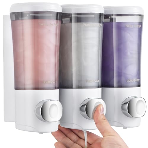 Shampoo and Conditioner Dispenser No Drill Shower Soap Dispenser Wall Mounted Shower Dispenser 3 Chamber with Upgrade Smooth Pump Head Bathroom Body Wash Soap Dispenser Set 450ml*3 White - color: White 3 Chamber