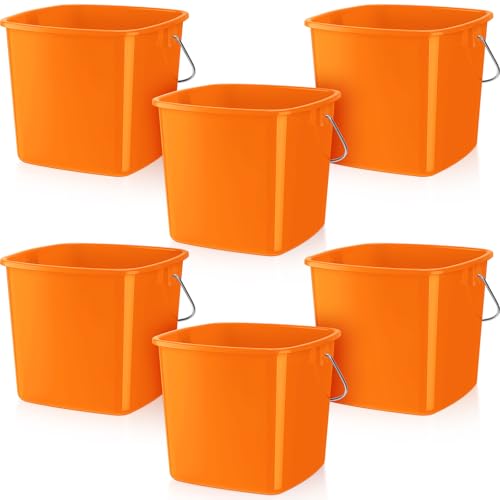 Zhehao 6 Pcs 3 Quart Bucket for Cleaning Small Sanitizer Bucket for Restaurant Square Plastic Pail with Handles for Home, Offices, Commercial Use, Food Service(Orange) - color: Orange