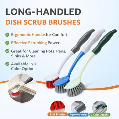 Dish Kitchen Sink Cleaning Brush | Tough Bristle Scrubber with Comfortable Grip | Bathroom Tile & Utensil Cleaner | Multipurpose Household Cleaning Tool | Pack of 3 - style: Long Handle Sink Brush Pack of 3