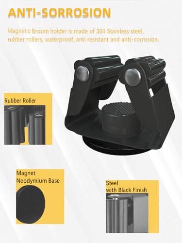 Mop Holder Magnetic, Magnetic Broom Holder for Fridge - Heavy Duty Magnetic Broom Holder Black Steel Magnetic Tool Mount for Home, Kitchen, Laundry, Garage, Workshop - 2 Pack/Black+Grey - size: 2 pack Grey+Black