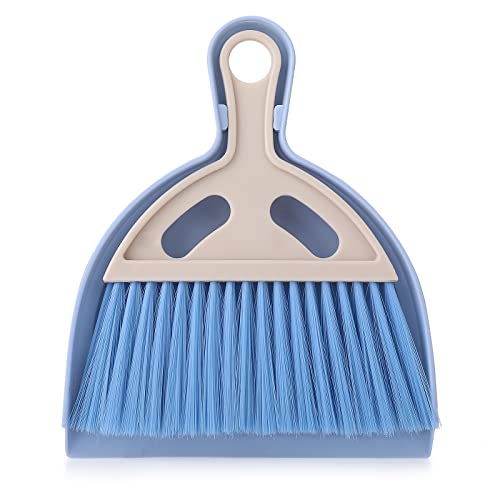 cobee Small Broom and Dustpan Cleaning Set, Mini Whisk Dustpan and Brush with Handle Portable Table Top Dust Pan Dining Table Crumb Sweeper Cleaning Tools with Soft Bristles for Housekeeping(Blue)
