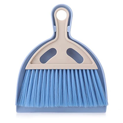 cobee Small Broom and Dustpan Cleaning Set, Mini Whisk Dustpan and Brush with Handle Portable Table Top Dust Pan Dining Table Crumb Sweeper Cleaning Tools with Soft Bristles for Housekeeping(Blue)