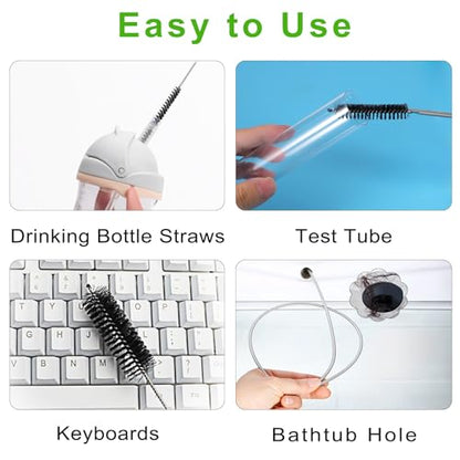 CiaraQ11-Piece Tube & Pipe Cleaning Brush Set – 10 Rigid Brushes 1/16"-1" + 60" Flexible Wand Brush, Medium-Stiffness Nylon – for Drains, Guns, Coffee & Labs - color: Black+black, size: 8.0 Inch & 60 Inch