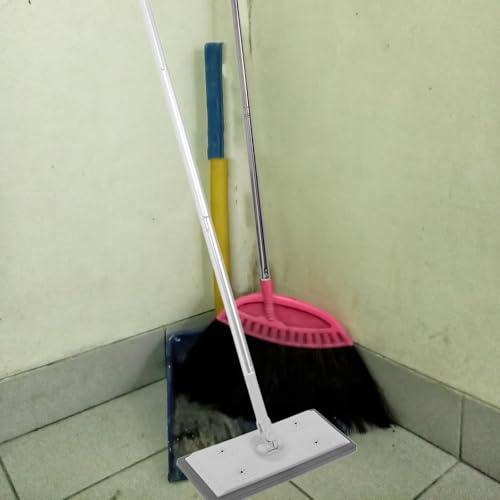 Commercial Dust Mop with 3-Section Telescoping Aluminum Handle, Gray Flat Microfiber Mop for Hardwood Floors and Industrial Cleaning, Large Extendable Floor Duster for Janitorial