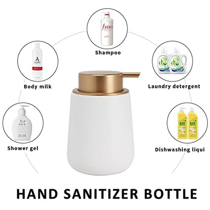 Soap Dispenser Ceramic with Easy-to-Press Pump Hand Lotion Liquid Dispenser for Shampoo Bathroom Kitchen 12 oz - color: Liquid-whitemattegold