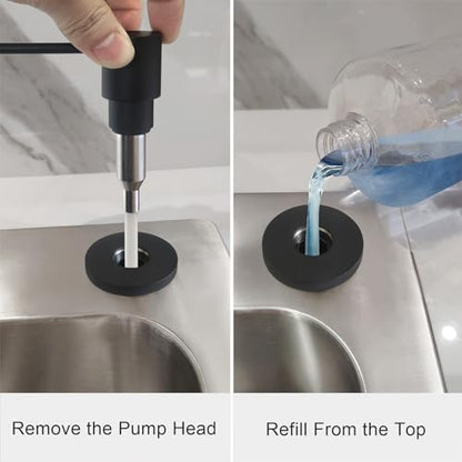 EADOT Matte Black All Brass Soap Dispenser for Kitchen Sink Countertop Sink Soap Dispenser 17 OZ Bottle Built in Refill from The Top with Long Spout - color: Matte Black