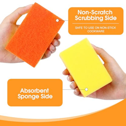 Tioncy 100 Pcs Individually Wrapped Sponges Bulk Kitchen Orange Non Scratch Scrub Sponges Dual Sided Cleaning Scrubber for Household Washing Dishes, Pots, Pans, Sinks, Stoves, Appliances, Car, Bike - color: Orange