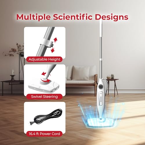 Rosewill 11-in-1 Steam Mop, 260°F Handheld Steam Cleaner, 1200W Detachable Steam Mops for Floor Cleaning, Removable Tank, Multi-Purpose Steamer for Hardwood, Tile, Grout, Furniture - White - color: White