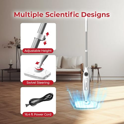 Rosewill 11-in-1 Steam Mop, 260°F Handheld Steam Cleaner, 1200W Detachable Steam Mops for Floor Cleaning, Removable Tank, Multi-Purpose Steamer for Hardwood, Tile, Grout, Furniture - White - color: White