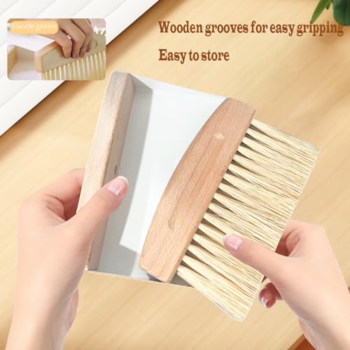 Mini Broom and Dustpan Set Small Metal Dustpan and Brush Set Hand Whisk Broom for Home Office Desktop Sofa Pet Care Household Cleaning (sisal Hemp bristles, White) - color: White