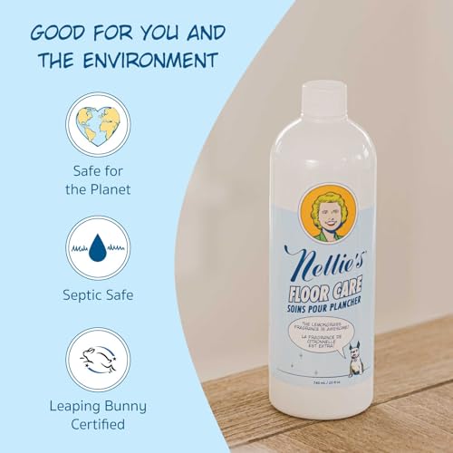 Nellie's Floor Care – Plant-Based Floor Cleaner for Hardwood, Tile, Ceramic, and More – Effectively Lifts Dirt and Odors – Fresh Lemongrass Scent (25 fl oz) - Made in Canada