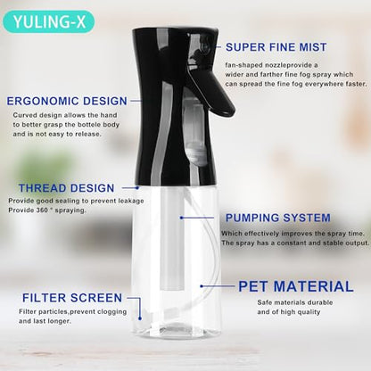 hair spray bottle, ultra-fine spray continuous spray bottle (200ml/6.8oz), used for hair design, vegetation, cleaning and skin care - empty, reusable (Black) - color: Black