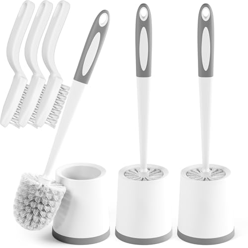 Holaloha Toilet Brush, 3 Pack Toilet Brushes for Bathroom with Holder, Bathroom Accessories Toilet Bowl Brush with 3 Clean Brush, Toilet Scrub Brush, Toilet Brush Set for Deep Cleaning, White - color: White