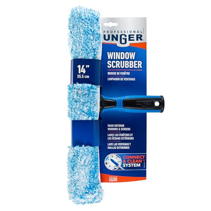 Unger Professional Connect and Clean 14" Window Scrubber Washer for Glass Cleaning, Commercial and Residential Washing, Multipurpose Tool, Gentle on Windows, Reusable Microfiber Sleeve - size: 14", style: Striped Scrubber II