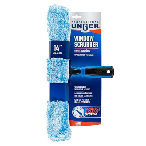 Unger Professional 14" Window Scrubber Washer for Glass Cleaning, Commercial and Residential Washing, Multipurpose Tool, Gently Clean Windows, Reusable Microfiber Sleeve (Pack of 6) - size: 14" (Pack of 6), style: Striped Scrubber II