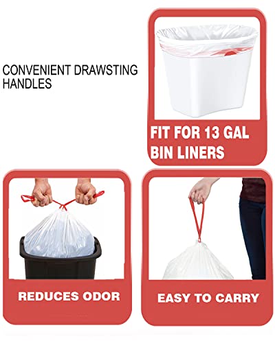 BEIDOU-PAC Trash Bags 13 Gallon Drawstring, 100 Count, Multifold Roll Garbage Bags, Tall Kitchen Trash Bag, Odorless & Extra strength White Plastic Food Scrap Bag for Home Office Bathroom Kitchen Bins - style: 13 Gallon |100 Count