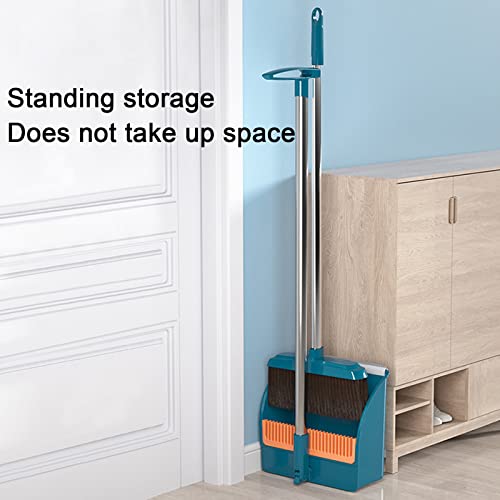 42.7'' Broom with Dustpan Combo Set, House Warming Gifts New Home, Dust pan and Broom Set, Long Handle Broom with Stand Up Dustpan Combo Set for Office Home Kitchen Lobby Floor Use (Green) - color: Green