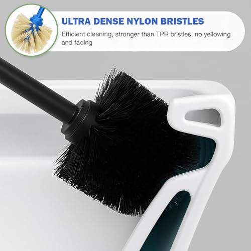 Brushed Nickel Toilet Brush and Holder Set, 304 Stainless Steel Toilet Brush for Bathroom, Heavy Duty Toilet Bowl Brush with Holder, Removable Inner Bowl and Splash Protection, Long Handle - color: Pewter