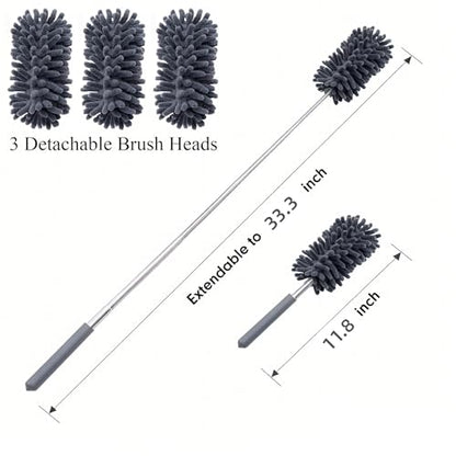 Microfiber Duster for Cleaning, GMLKRY Hand Washable Dusters with 3pcs Replaceable Microfiber Head, Extendable Pole, Detachable Cleaning Supplies for Office, Car, Window, Furniture (Gray) - color: Gray