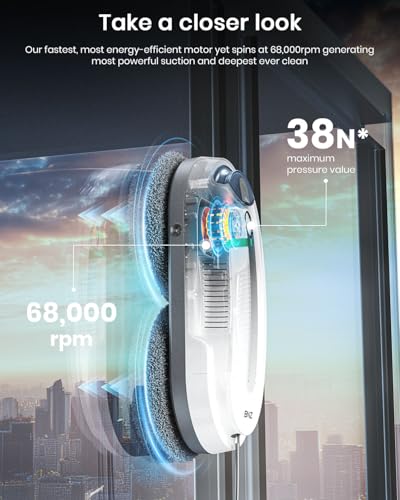 BNZ Smart Window Cleaning Robot, Twin Turbo & Dual Auto-Spray Window Cleaner with Multiple Safety System, AI Path Planning, Frameless Edge Detection, K1 (White) - color: White