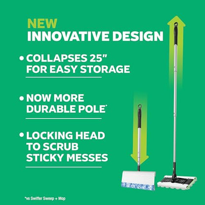 Swiffer Sweep & Mop Deluxe 2-in-1 Multi-Surface Kit for Floor Cleaning, Includes 1 Sweeper Device, 5 Dry Sweeping + 6 Wet Mopping Heavy Duty Cloths, Black - style: Sweep & Mop Deluxe