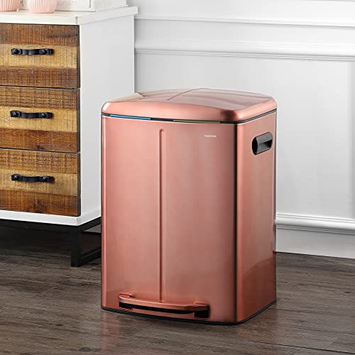 happimess HPM1005D Marco Rectangular 10.6-Gallon Double Bucket Trash Can with Soft-Close Lid, Rose Gold, Fingerprint Resistant, Modern, Minimalistic for Home, Kitchen, Office, Bedroom, Bathroom - color: Rose Gold