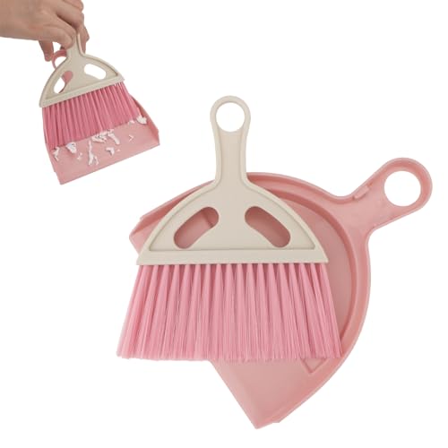 Mini Dustpan and Brush Set Portable Small Broom with Dust Pan Handheld Hangable Whisk Broom and Dust Pan for Home, Kitchen, Table, Office, Car 1 Pcs (Pink) - color: Pink