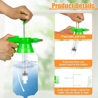 3 Pcs 1/4 Gallon Plastic Handheld Pump Sprayer – Garden Pressure Sprayer with Adjustable Nozzle for Plants, Cleaning, Household Tasks – Green - color: Green, size: 1/4 Gallon