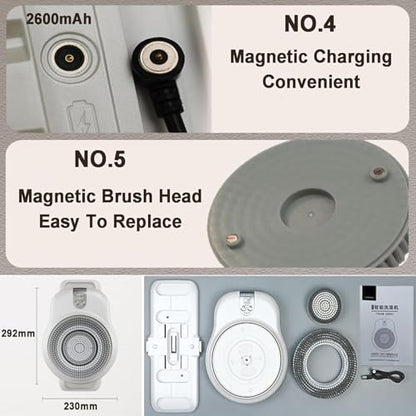Wall Mounted Electric Back Scrubber, Electric Back Exfoliating Bath Wash Pad with 18CM Large Brush Head, 360° Automatic Rota-Tion, 2-Speed Adjustment, for Shower & Deep Cleansing