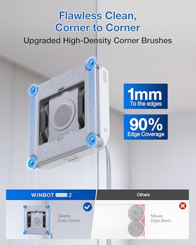ECOVACS WINBOT MINI2 Window Cleaning Robot, Robot Window Cleaner with 5 Smart Cleaning Modes, Win-SLAM 4.0 Navigation, Automatic Glass Cleaner for Windows, Mirrors & Glass Doors