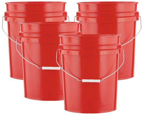 House Naturals 5 Gallon Premium HPDE Plastic Bucket - Made in USA Food Grade Storage Container, BPA Free All Purpose Pail (4, Red) - color: Red