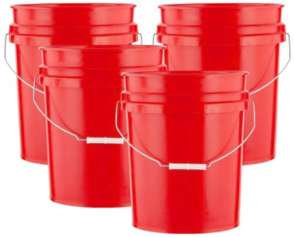 House Naturals 5 Gallon Premium HPDE Plastic Bucket - Made in USA Food Grade Storage Container, BPA Free All Purpose Pail (4, Red) - color: Red