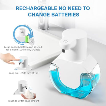 VZZNN 2 Pack Automatic Foaming Soap Dispenser 14.2oz/420ML Touchless Automatic Foaming Soap Dispenser,Rechargeabled Wall Mounted Smart Pump for Bathroom Kitchen - color: White, style: 2 Pack Foam