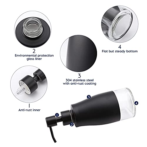 Gaussra Black Soap Dispenser with Coasterand Stickers, Refillable Liquid Stainless Steel Soap Dispenser for Kitchen Sink, Bathroom Countertop (11OZ / 320ML) - color: Matte Black
