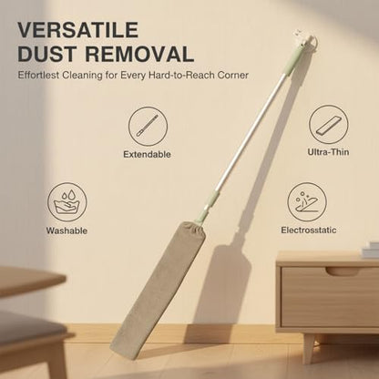 Sakerplus Baseboard Cleaner Tool with Handle Duster with Extension Pole, Bendable Microfiber Dusting Wand, Under Appliance Crevice Dust Remover for Sofa, Cabinet Top and Fan Gaps (1)