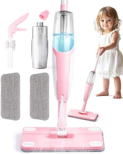 Pink Mini Spray Mop for Toddler-Girls Montessori Cleaning Toy that Real Spray Water,Pretend Playhouse Essentials for Girls Ages 3-8,Toddler Educational Housekeeping Set - size: Pink, style: Spray Mop