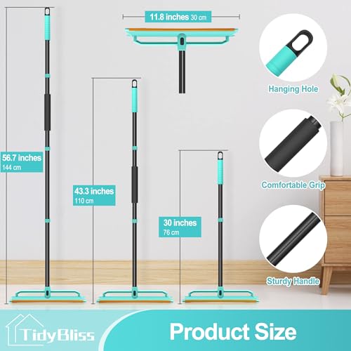 TidyBliss Carpet Rake for Pet Hair Removal Tool, 56.7” Long Handle Silicone Rug Scraper Broom, Double-Sided Dog Cat Fur Comb Brush for Mats, Couch, Furniture, Car Interiors (Blue)