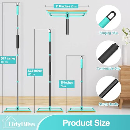 TidyBliss Carpet Rake for Pet Hair Removal Tool, 56.7” Long Handle Silicone Rug Scraper Broom, Double-Sided Dog Cat Fur Comb Brush for Mats, Couch, Furniture, Car Interiors (Blue)