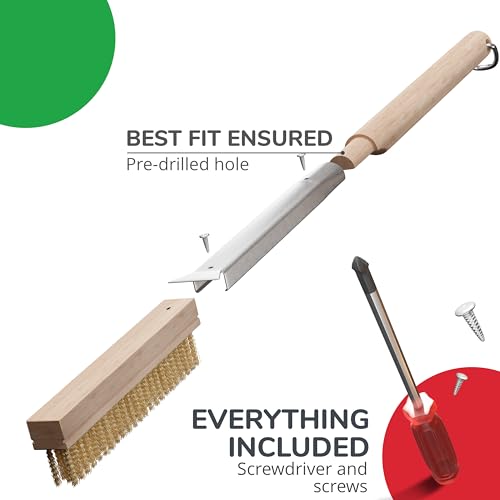 Senwosa 22” Pizza Oven Brush with Stone Scraper - Heat Resistant Stainless Steel Bristles, Long Handle - Compatible with Ooni, Gozney & Similar Ovens - size: 22 inch
