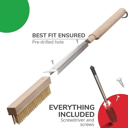 Senwosa 22” Pizza Oven Brush with Stone Scraper - Heat Resistant Stainless Steel Bristles, Long Handle - Compatible with Ooni, Gozney & Similar Ovens - size: 22 inch