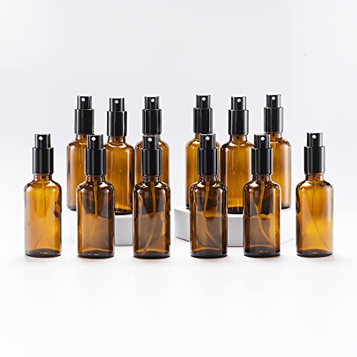 YIZHAO Amber Glass Spray Bottles 2oz, with Small Fine Mist Spray, Metal Cap, Refillable for Essential Oil,Travel,Cleaning,Perfume,Aromatherapy,Makeup – 12 Pcs - color: Amber, size: 50ml-12