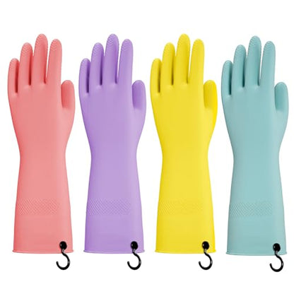 Dishwashing Rubber Gloves for Cleaning – 4 Pairs Kitchen Gloves with Handing Hooks Washing Dishes Household Glove - Large - size: Large