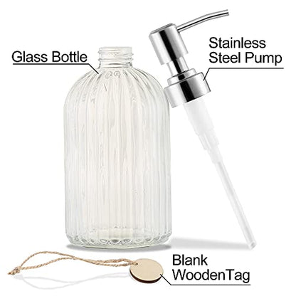 MOCLIF 16 OZ Soap Dispenser，Tempered Glass Clear Vertical Stripe with 304 Rust Proof Stainless Steel Pump Refillable Liquid Hand Soap Dispenser，for Bathroom, Kitchen, Dish Soap，Lotion (Clear) - color: White