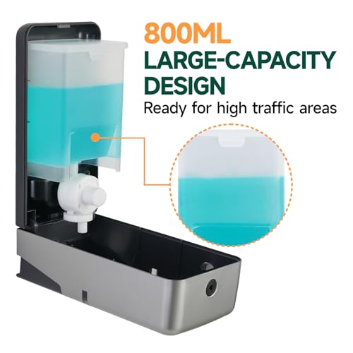 anydry Manual Liquid Soap Dispenser Wall Mount, 27oz (800 ml) Large Capacity for Commercial Bathroom - color: Silver
