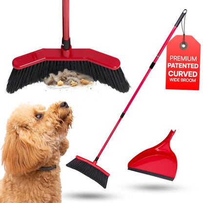 Da Vinci Angle Broom with Dustpan Combo Set – 16" Curved Head, 52" Adjustable Telescopic Handle, Soft PVC Bristles, Indoor Outdoor Broom and Dustpan Set for Kitchen, Pet Hair, Dust & Debris