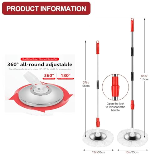 Spin Mop Replacement Handle 360 Degree Spin Mop Pole Handle Replacement Rotating Telescopic Stick for Head Replace Spinning Household Cleaning Accessories for Home